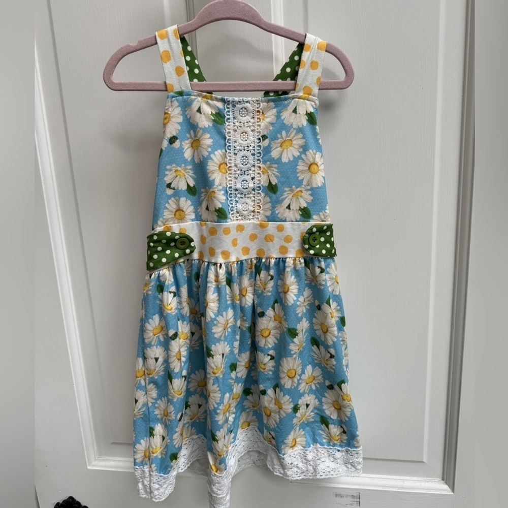 🎉HP🎊 Marie Nicole Girls Size M (3T) Blue, White & Yellow Daisy Tank Top Dress